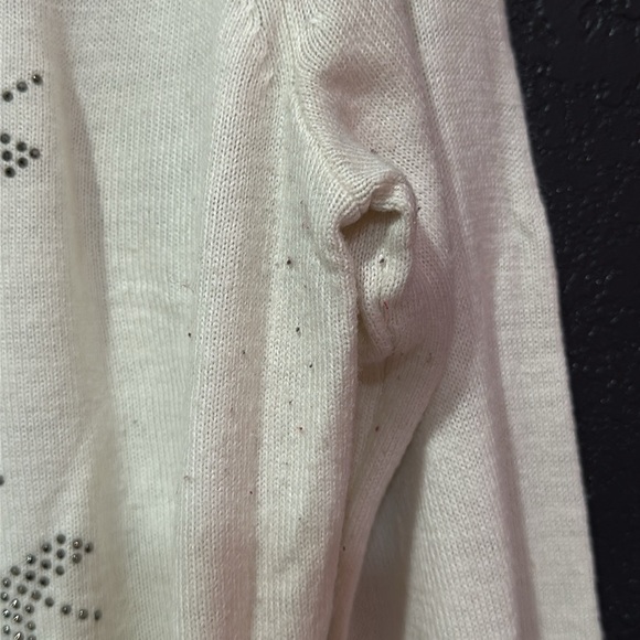 NEW YORK & COMPANY 3/4 Sleeve Women’s Silver Beaded Snow Flake Sweater Size L - Picture 7 of 10